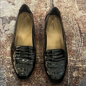 Clarks Glossy Black Croc-Embossed Loafers